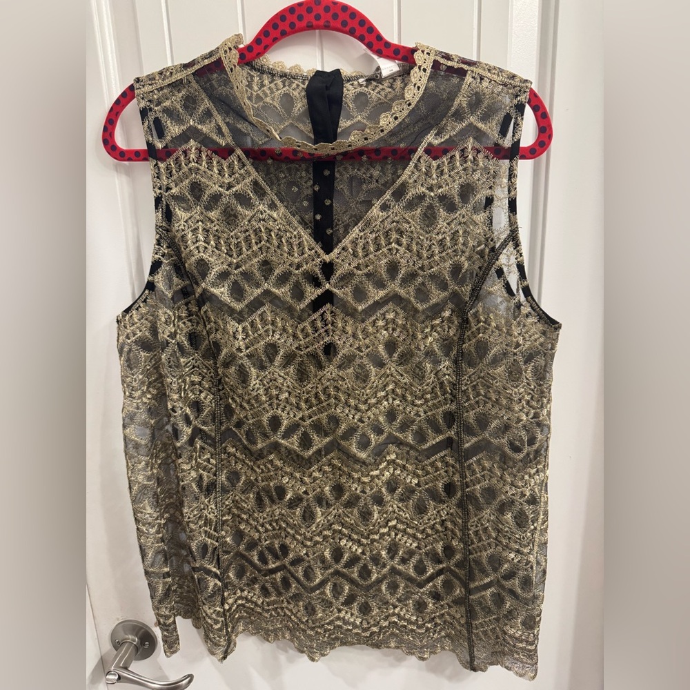 Cato NWT Plus Size 18/20 Gold and Black Sheer Embroidered Sleeveless Top